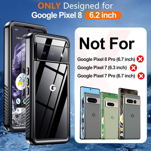 Hualele Pixel 8 Waterproof Case IP68 Underwater Case with Built-in Screen and Lens Protector, Rugged Full Body Sealed Heavy Duty Shockproof Case f...