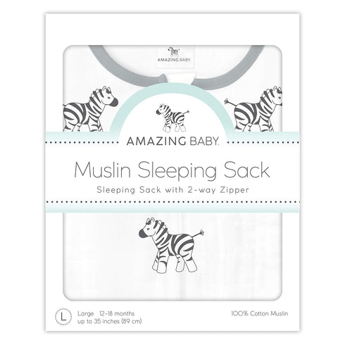 Amazing Baby Muslin Sleeping Sack, Zebra, Black, Large, Wearable Blanket with 2-way Zipper , Large 12-18 Month...