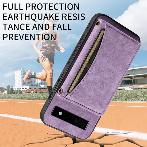 Phone Case for Google Pixel 6 Wallet Cover with Crossbody Shoulder Strap and Leather Credit Card Holder Pocket Slim Stand Cell Accessories Mobile ...