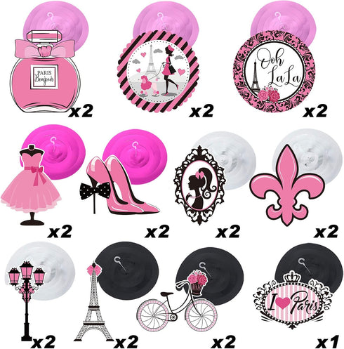 30 Pieces Paris Party Hanging Swirls Decorations, Pink Paris Eiffel Tower High Heels Ooh La La Card Hanging Metallic Foil Streamers Decor Kid Boy ...