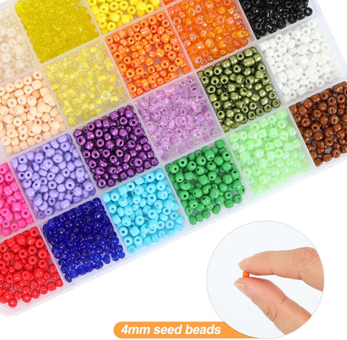 QUEFE 1800pcs 4mm Glass Seed Beads, 24colors, 480pcs Black and White Alphabet Beads Handcrafting Beads Craft Beads Kit for Jewelry Making, Bracele...