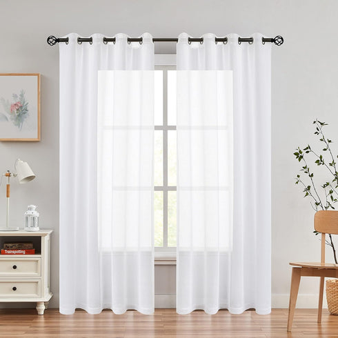 Snow White Linen Sheer Curtain Panel 72" Long Open Weave Faux Linen Window Treament Drape for Bedroom Farmhouse, Elegant Nickel Grommet Top, Sets ...