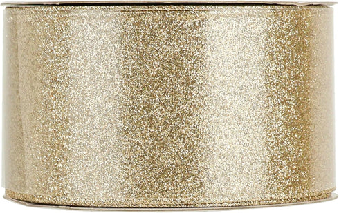 MEEDEE Champagne Gold Ribbon Gold Wired Ribbon 2.5 Inch Metallic Ribbon by 25 Yards Gold Glitter Ribbon for Christmas Tree Champagne Christmas Rib...