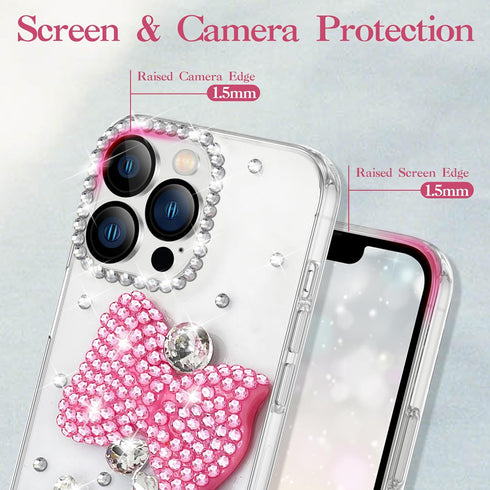Compatible with iPhone 15 Case Bling Diamond Glitter Rhinestone for Girls Women Cute Sparkly Shiny Gem 3D Bowknot Crystal Girly Luxury Fashion Cle...