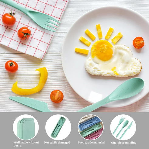 Reusable Travel Utensils Set with Case, 4 Pack Reusable Wheat Straw Portable Utensils Set with Case, Travel Utensils for Lunch, Camping, Picnic, T...