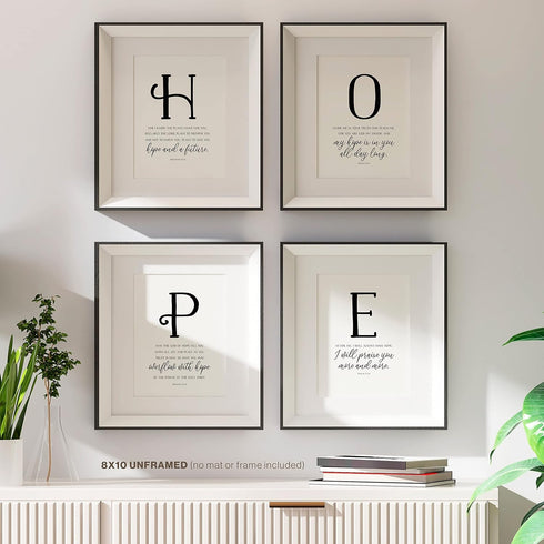 Scriptionery HOPE Christian Wall Art Set of 4 | Black and White Bible Verse Prints | Faith-Based Scripture Decor for Entryway, Prayer Room, Living...