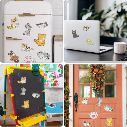 Vcekract 12 PCS Diamond Painting Refrigerator Magnets, Cat Diamond Painting Kits for Adults, Diamond Art Kits for Home Decor, Small Diamond Art Cr...