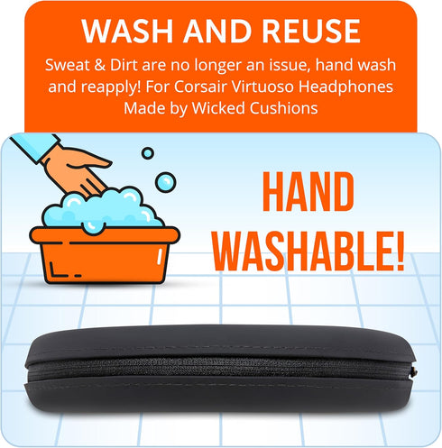 WC BandZ Virtuoso V2 - Silicone Headband Cover for Corsair Virtuoso Headphones by Wicked Cushions | Machine Washable, No More Flaking Leather | fo...