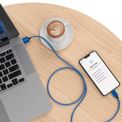 iPhone Charger Lightning Cable, 1 Pack 6 ft Blue/White Nylon Braided USB Charging High Speed Data Sync Transfer Cord Compatible with iPhone 14 13 ...