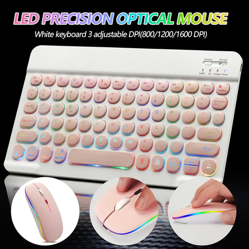 Bluetooth Keyboard and Mouse Combo for iPad - Rechargeable Wireless Keyboard & Mouse with 7-Color Backlit Compatible with iPad 9th/8th Gen, iPad P...