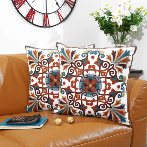 Decorative Couch Pillow Covers for Living Room 18x18 inches Set of 2 Embroidered Pattern Square Throw Pillows Case Cover for Sofa Bed Chair...