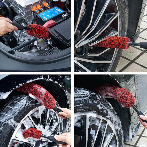 Car Wool Wheel Brushes for Cleaning Wheels Set (3 Pack), Metal-Free Tire Brushes Kit, Soft Wheel Brushes for Cleaning Tires and Rims...