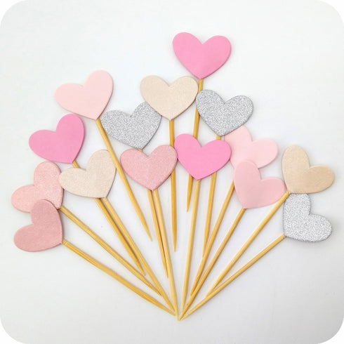 Cupcake Toppers 30Pcs Set, GUCUJI Funny Pink Heart DIY Glitter Mini Birthday Cake Snack Decorations Picks Suppliers Party Accessories for Wedding ...