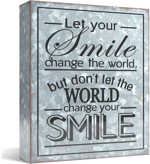 Barnyard Designs Wooden Box Sign Motivational Desk Decor, Inspirational Office Desk Decorations for Women Office Bathroom Shelf Décor (Smile)...