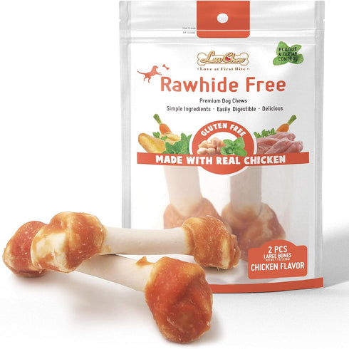 Premium Dog Bones, Rawhide-Free, Made with Real Chicken and Wholesome Vegetables, Made with Limited Ingredients (Large 2pcs/Pack)...