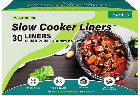 Syntus Slow Cooker Liners, 30 Count Cooking Bags Large Size Disposable Pot Liners Plastic Bags, Fit 3QT to 8QT for Slow Cooker Cooking Trays, 13"x...