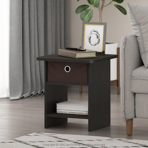 Furinno Dario End Table / Side Table / Night Stand / Bedside Table with Bin Drawer, 1-Pack, Espresso/Brown...