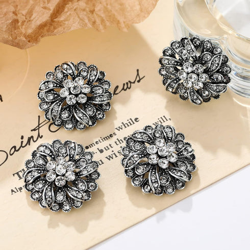 4 Pcs Sliver Rhinestone Buttons Crystal Embellishments for Clothing Jewelry Making DIY Decoration Bottons for Sewing Crafts Wedding Bridal(Button-...