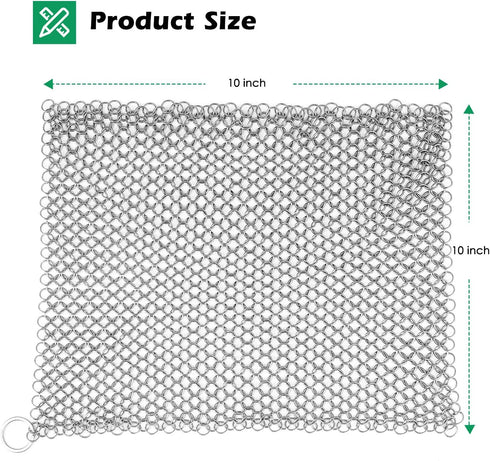 AMAGABELI GARDEN & HOME 10”x10” Stainless Steel Cast Iron Cleaner Chainmail Scrubber for Cast Iron Pan Skillet Cleaner for Dishes Cast Iron Pot Co...