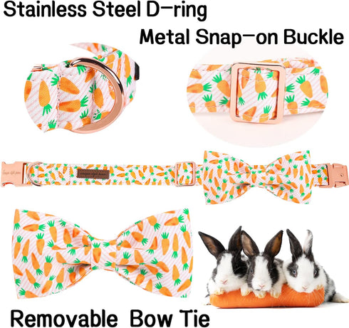 Unique style paws Easter Day Dog Collar with Bow Carrot Pet Collar Best Gift for Small Medium Large Boys Girls-M...