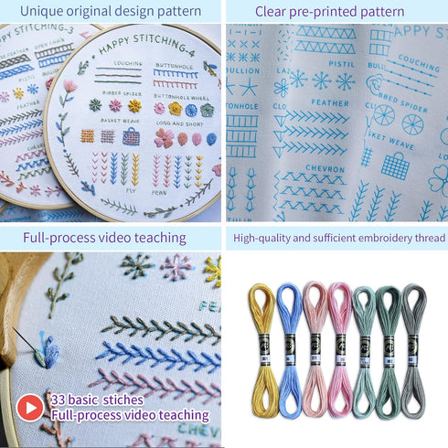 ETSPIL 4 Sets Embroidery Kit for Beginners ?Plant Kits for Adults Learn 33 Different Stitches?includes Stamped Pattern, Easy to Follow Instruction...
