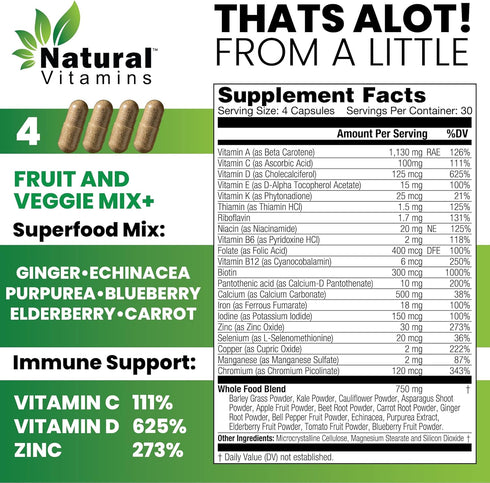 Immune Support Multivitamin with Fruits & Veggies - Complete Daily Health Support - Antioxidant-Rich, Packed with Vitamins and Minerals - Naturall...