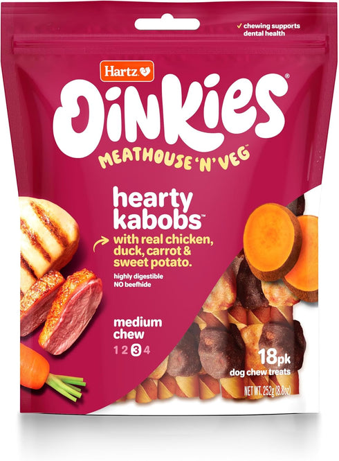 Oinkies Meathouse'n'Veg Hearty Kabobs Dog Treats with Real Chicken, Duck, Carrots, and Sweet Potato, Long-lasting yet Highly Digestible, 18 Count...