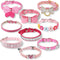 9 Pieces Pink Rhinestones Dog Collar PU Leather Girl Puppy Collars Bling Crystal Cat Dog Collar with Bow Bone Heart Flower for Pets Dogs Cats Coll...