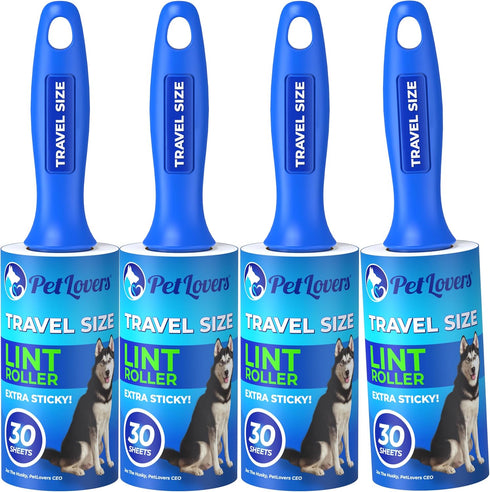 PetLovers Mini Lint Rollers for Travel 4 Pack - Small Sized Lint Removers for Easy Portability, Great for Pet Hair and Debri Pickup...