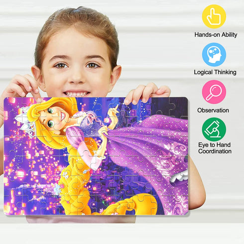 LELEMON Princess Puzzles in a Metal Box 60 Piece Long Hairs Princess Jigsaw Puzzle for Kids Ages 4-8 Children Learning Educational Puzzles Toys...