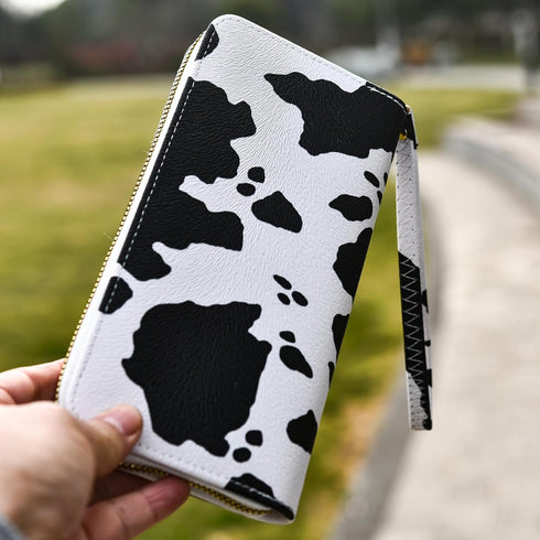 Cow Print PU Leather Wallet Zip Around Cash Coin Card Phone Holder Women Girls Wallet Long Wristlet Purse Clutch Handbag...