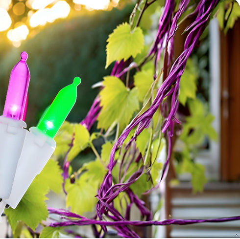 100 LED Green Purple White Wire String Lights, Commercial Grade UL Decorative Lighting String, for Indoor Outdoor Spring, Garden, Patio, Rosebush,...