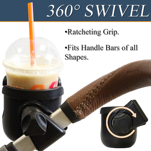 W4W Universal Stroller Cup Holder – Mega Strength Adjustable Clamp fits on Any Bike, Walker, Wheel Chair, Car – Large Adjustable Drink Holder fits...