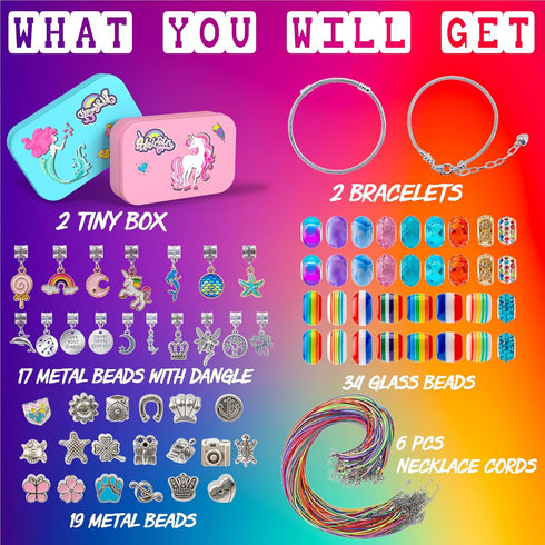 FTBox Charm Bracelet Making Kit for Girls, Jewelry Making Supplies Beads, Unicorn/Mermaid DIY Christmas Craft Gifts for Girls Age 4-12...