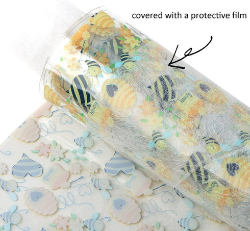 David Angie Transparent PVC Printed Faux Leather Roll 11.8" x 47.2" (30 cm x 120 cm) Synthetic Leather for Cosmetic Bag Bows Earrings Making DIY P...