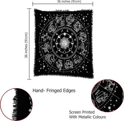 Indian Consigners Altar Cloth Zodiac Witchcraft Alter Tarot Spread Top Cloth Wiccan Square Spiritual 36 by 36 Sacred Cloth Galaxy (Zodiac Silver)...