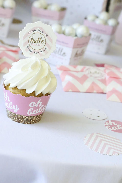 Big Dot of Happiness Hello Little One - Pink and Gold Girl Baby Shower Decorations Party Cupcake Wrappers Set 12...