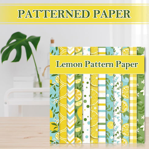 Whaline 24 Sheets Lemon Pattern Paper Summer Holiday Scrapbook Specialty Paper Double Sided Decorative Craft Paper For DIY Card Making Photo Album...