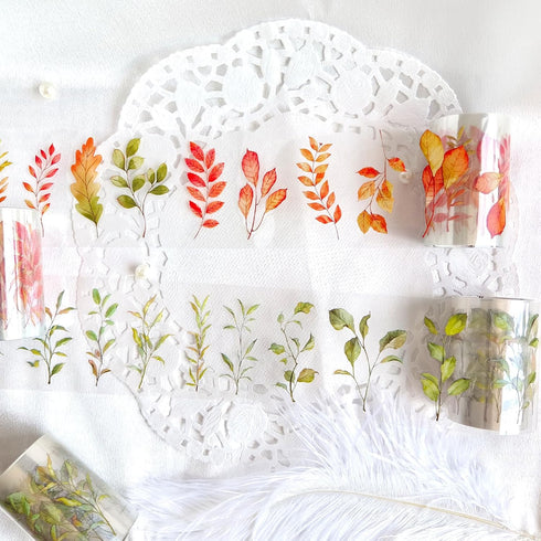 Plant Leaf Stickers 2 Roll, Clear PET Tape Stickers for Journaling, Autumn Aesthetic Stickers for Scrapbooking, Junk Journal, Crafts Decorative - ...
