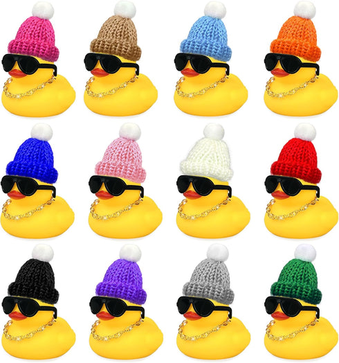 12 Set Mini Ducks with Mini Hats Necklace and Sunglasses Bath Duck Toy for Baby Shower Birthday Swimming Party Gift Favor Decorations...