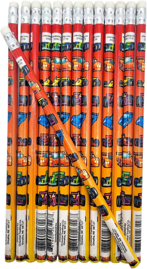 Formula One Sport Car Racing Print Wooden Pencils (Standard 7.5") #2 Lead. One Top Rubber Eraser. (48 Pack)...