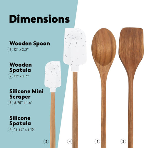 Real Simple Silicone Spatulas and Wooden Spoons for Cooking Set | Wooden Spoon, Wooden Spatula and 2 Silicone Spatulas for Nonstick Cookware | Hea...