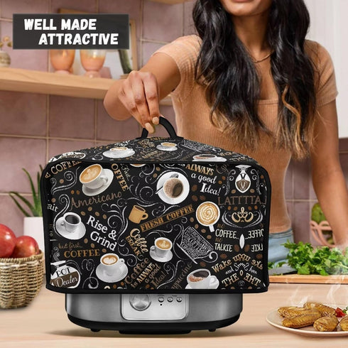 Coffee Pattern Slow Cooker Cover Portable Insulated Kitchen Appliance Dust Cover with Top Handle and Side Pockets Washable Sofy Fabric Compatible ...