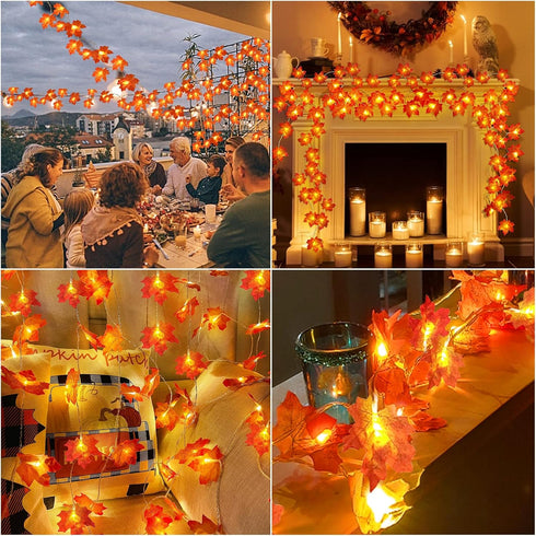5 Pack Fall Decor Fall Garland with Lights Fall Decorations for Home, Total 50 Ft 100 LED Enlarged Maples Leaves Waterproof Battery Operated Autum...