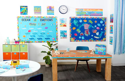 Eureka Seas The Day We Swim Together Mini Bulletin Board Set and Classroom Decorations for Teachers, 36 Pieces...