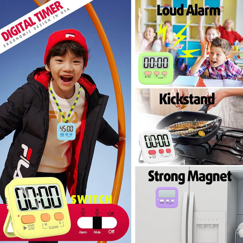 Antonki Timer, Timer for Kids, Kitchen Timers, Digital Timer for Cooking, Egg Timer, Classroom Timer for Teacher, Magnetic Countdown Timer for Exe...