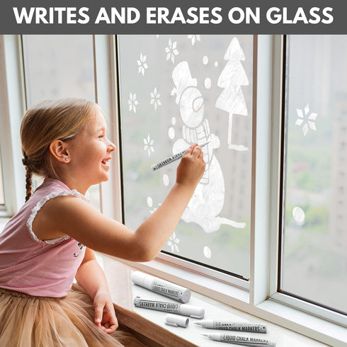 Kassa 5-Pack White Chalk Markers | Includes 1mm, 3mm, 6mm, 10mm & 15mm Tips | Works on Chalkboards, Windows & Glass | Erasable, Dust-Free & Washab...