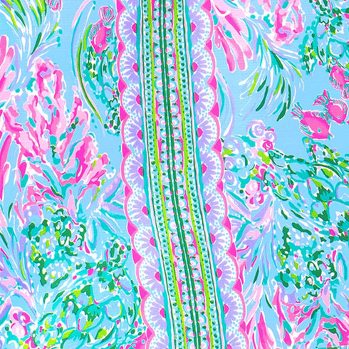 Lilly Pulitzer Pink/Blue Market Shopper Bag, Reusable Grocery Tote with Comfortable Shoulder Straps, Best Fishes...