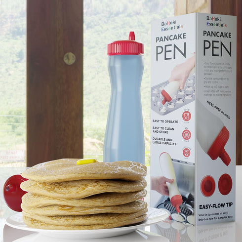 Bahoki Essentials Pancake Pen - Easy-Squeeze Batter Dispenser with Drip-Free Silicone Nozzle...