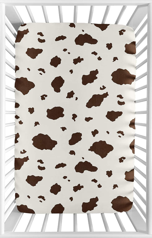 Sweet Jojo Designs Brown Cow Print Baby Boy Fitted Mini Portable Crib Sheet for Western Wild West Collection - for Mini Crib or Pack and Play ONLY...